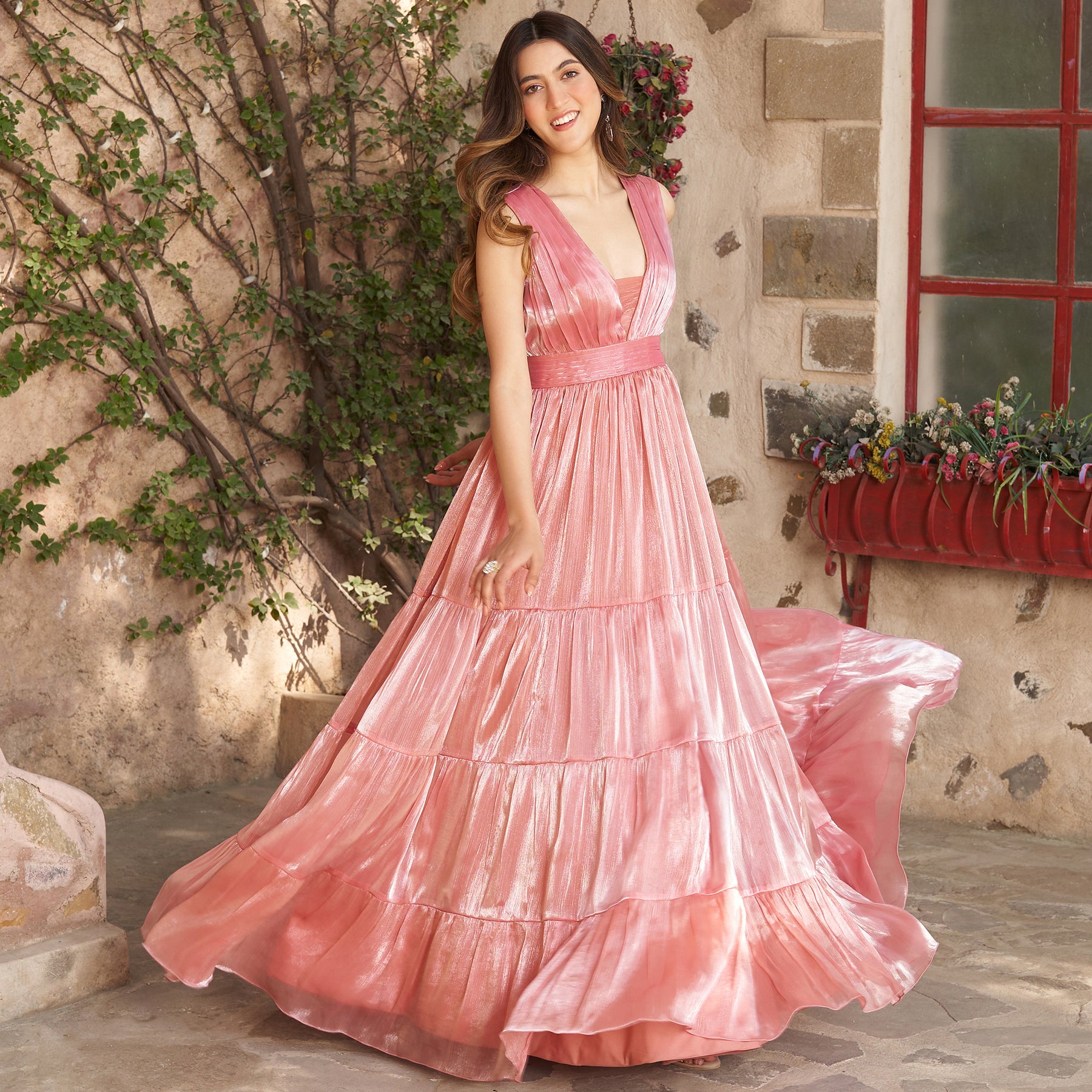 Pink A-line Tulle Lace Long Prom Dress Pink Lace Evening Dress – shopluu